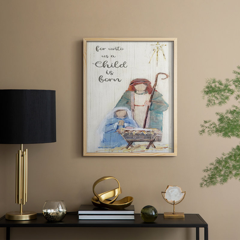«For Unto Us», reproduction encadrée - bois massif, Naturel, H 30 po x l 24 po