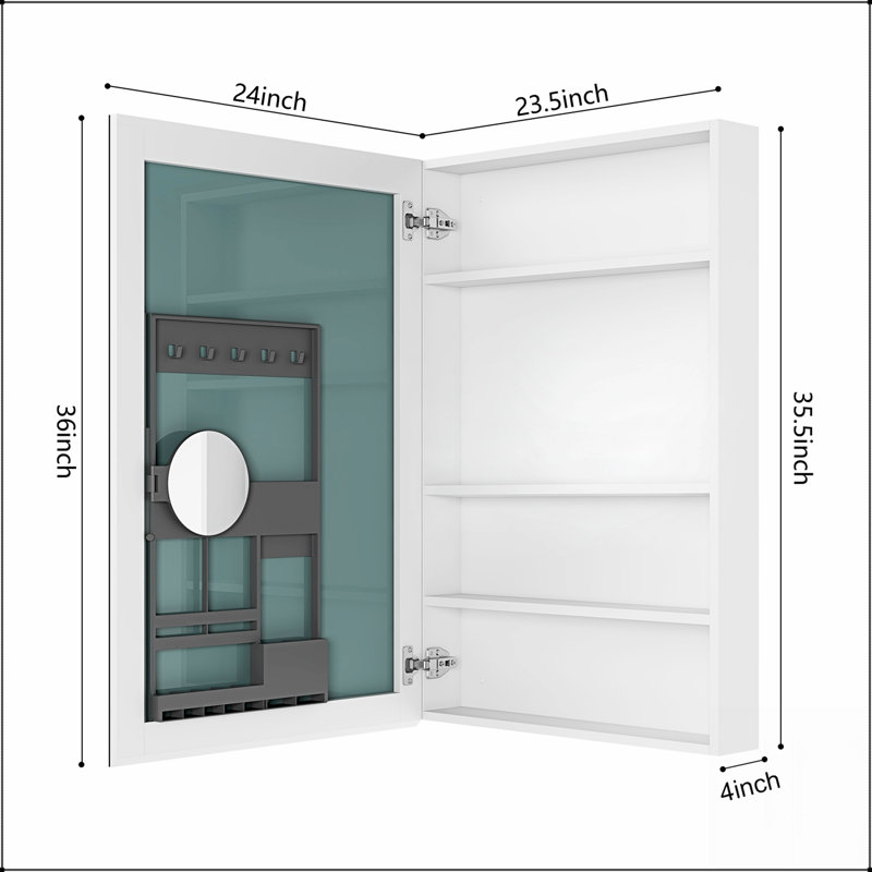 24'' W x 36'' H Frameless Mirror Medicine Cabinet with Beveled Edges, Spacious Storage, and Left-Opening Door for Modern Bathrooms