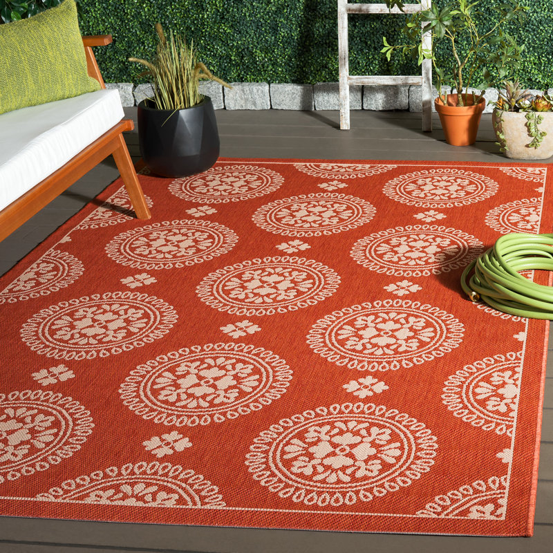 Brecht Floral Terracotta Indoor / Outdoor Area Indoor/Outdoor Area Rug, Rectangle 5'3" x 7'7"