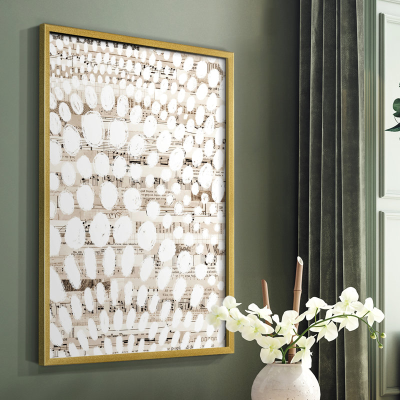Reproduction encadrée de motif rétro II - bois massif, Cadre doré simple, H 20 po x l 16 po