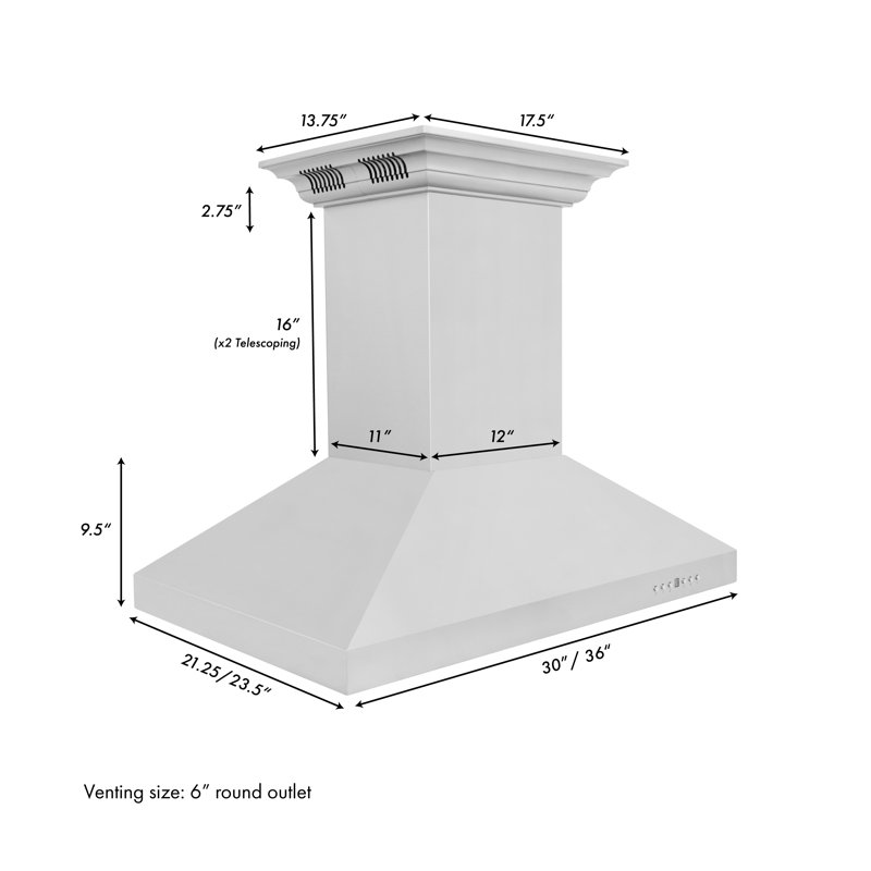 36" 400 CFM Ducted Island Range Hood in Steel, 36"