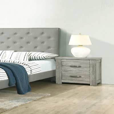 Grey Wood 2-Drawer Bedroom Nightstand