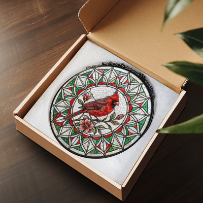 Red Cardinal Bird(1)_1 Stained Glass Panels Suncatcher for Window Decor