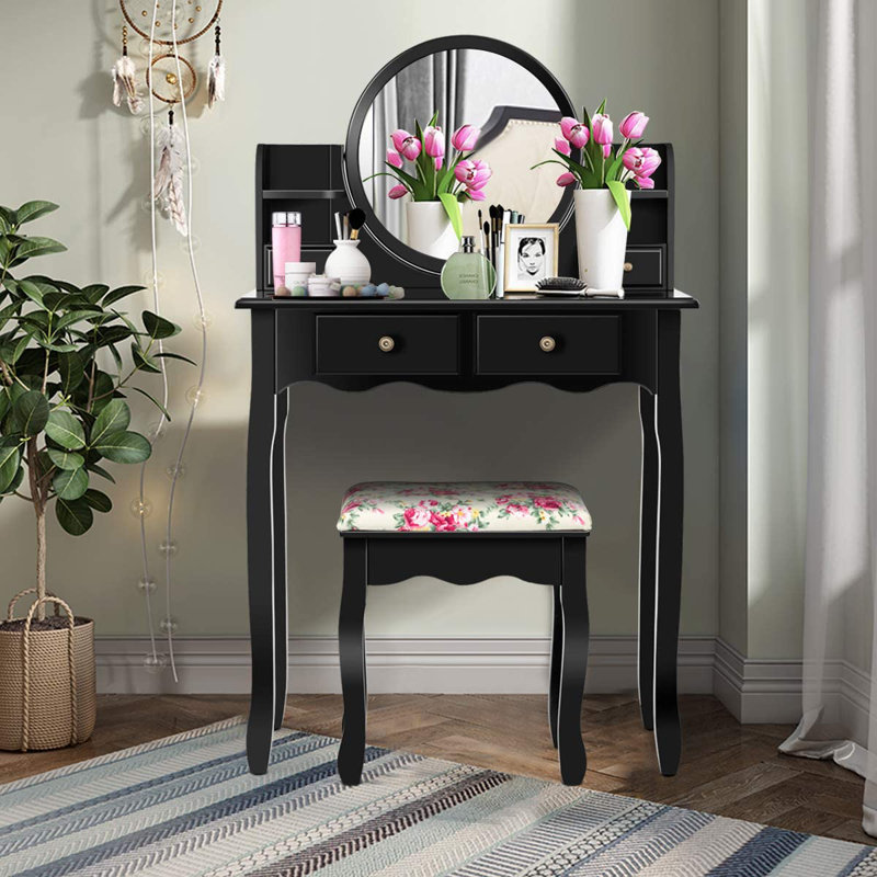 Cann Dressing Table with Mirror, Black