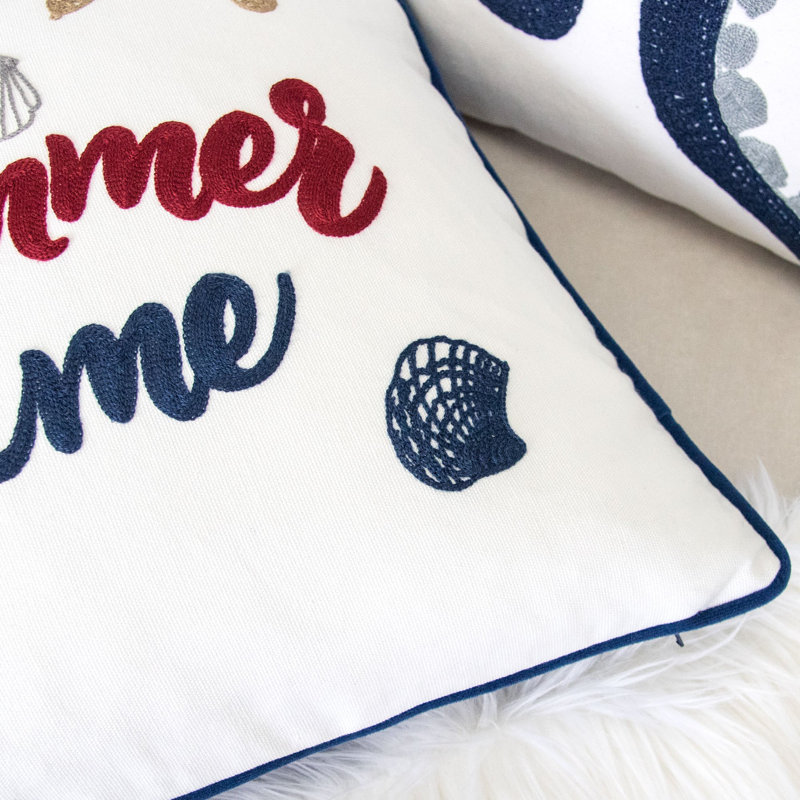 Embroidered Feather Throw Pillow