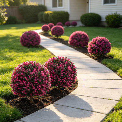 6-Pack 26-Inch Artificial Topiary Ball Trees with Ground Spikes, UV Resistant Fake Rose Boxwood Plants for Outdoors, Faux Boxwood Bush for Garden Patio Porch Yard Decor (Set of 6)