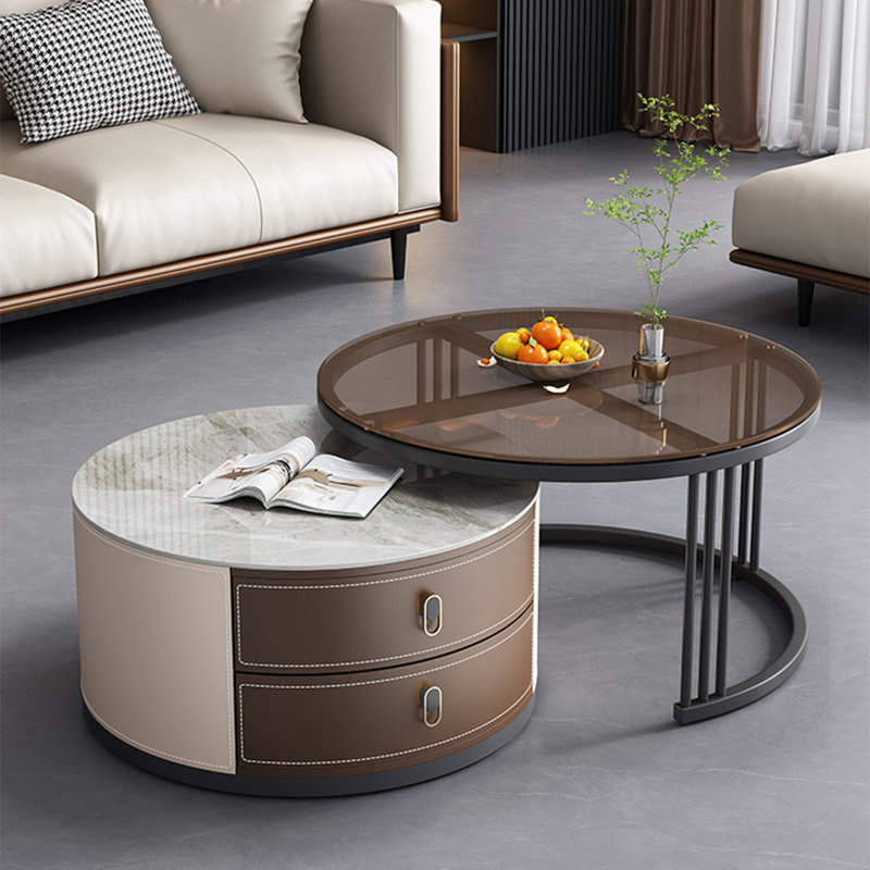 Ensemble de tables basses Modern, Transparent / brun clair / multicolore, H 17,7 po x L 27,6 po x l 27,6 po