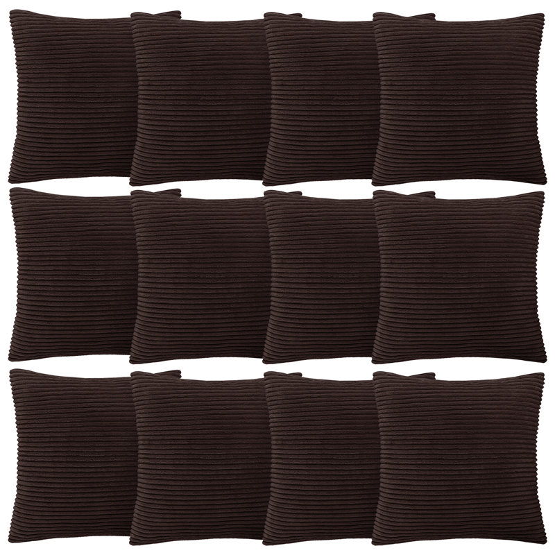 Aspire Homeware Striped Square Velvet Cushion Cover, Coffee, Pack of 12