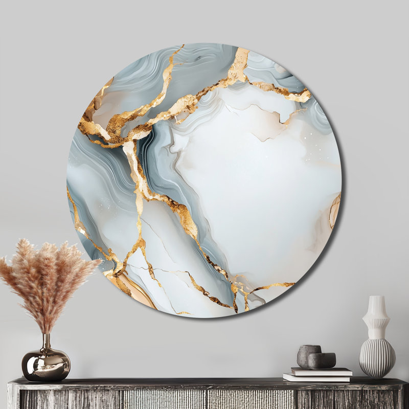 «Fractured Marble Time», art mural moderne abstrait en métal, marbre et géode, H 36 po x l 36 po