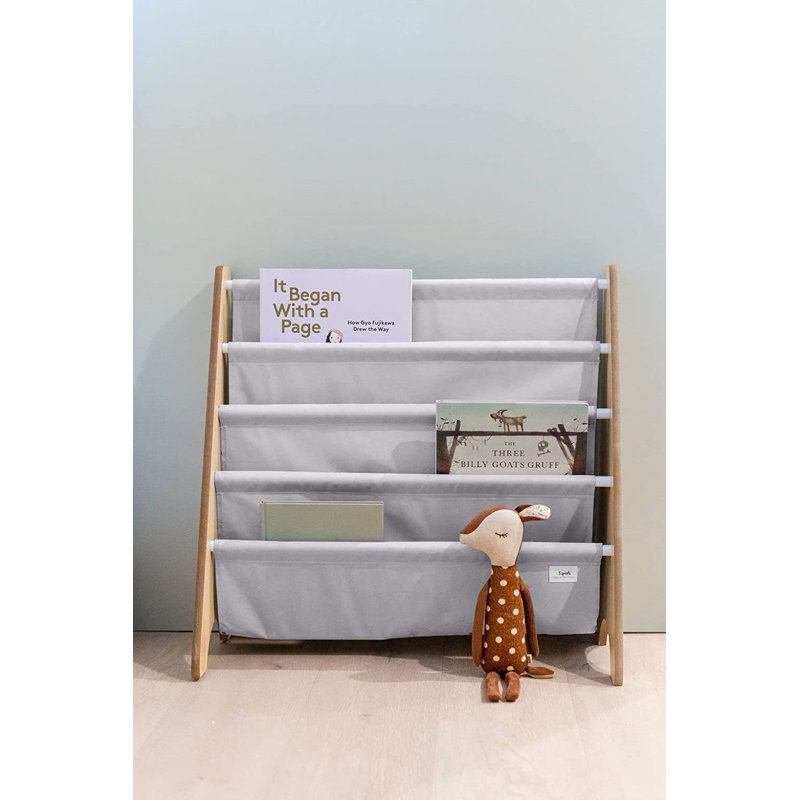 Light Gray Recycled Fabric Kids Book Rack with Wooden Frame