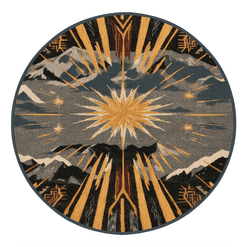 Washable Sunburst Horizon Southwestern Area Rug, Square 4'