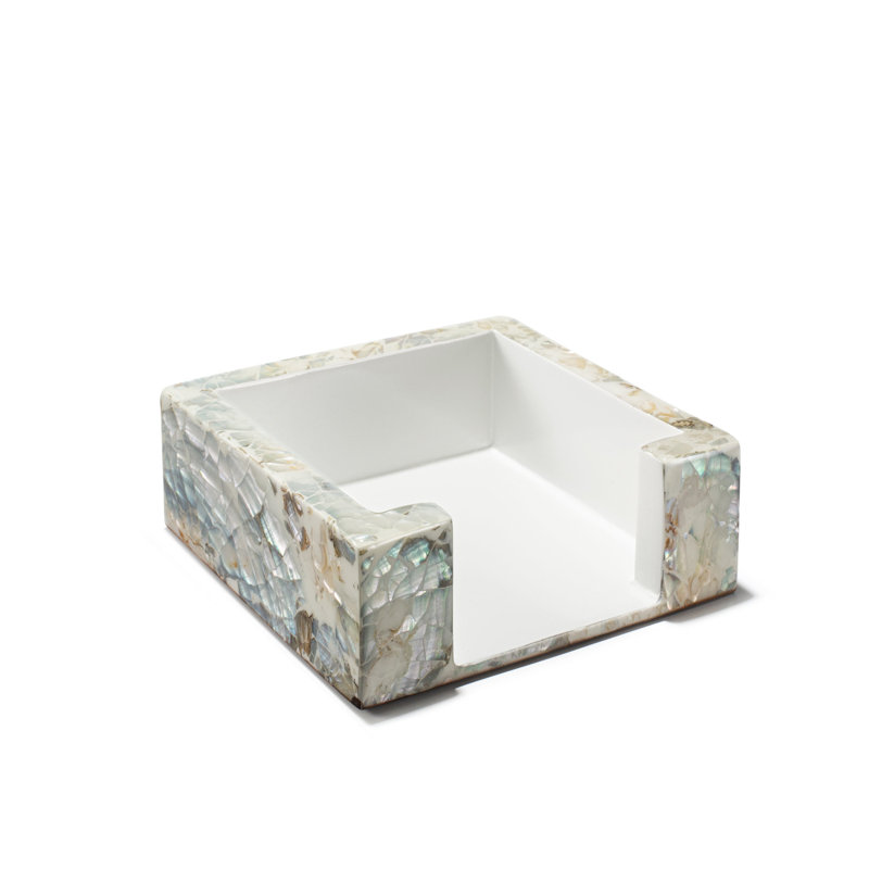 Burl Veneer Dinner Napkin Holder, Silver/Gray/Cream, 2.3" H x 6.5" W x 6.5" D