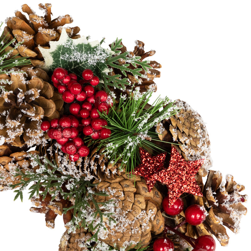 Flocked Pinecones And Glittered Stars Christmas Wreath - 13.25" - Unlit