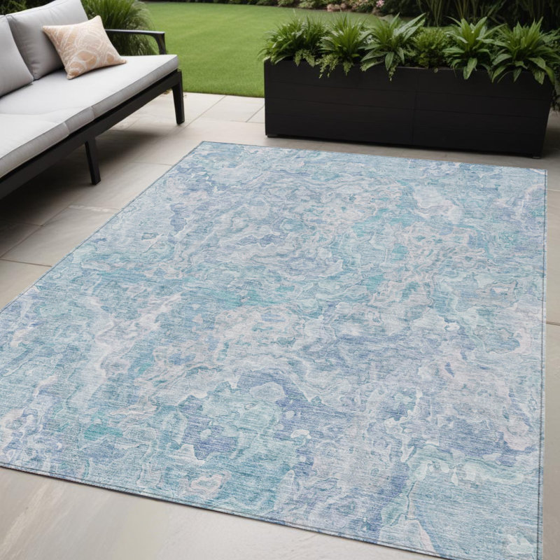 Tapis intérieur lavable abstrait bleu ciel et bleu denim HomeRoots 5 pi x 8 pi
