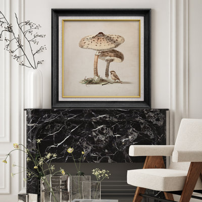 Illustration rétro d'un champignon et d'un oiseau