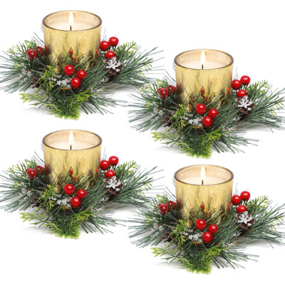 Christmas Candle Ring, Red Berry And Pinecone Xmas Candle Ring Wreath With Gold Candle Holders For Table Party 4 Pieces -  ToccoLeggero, WFY - AM - B0BC1-5W8X5