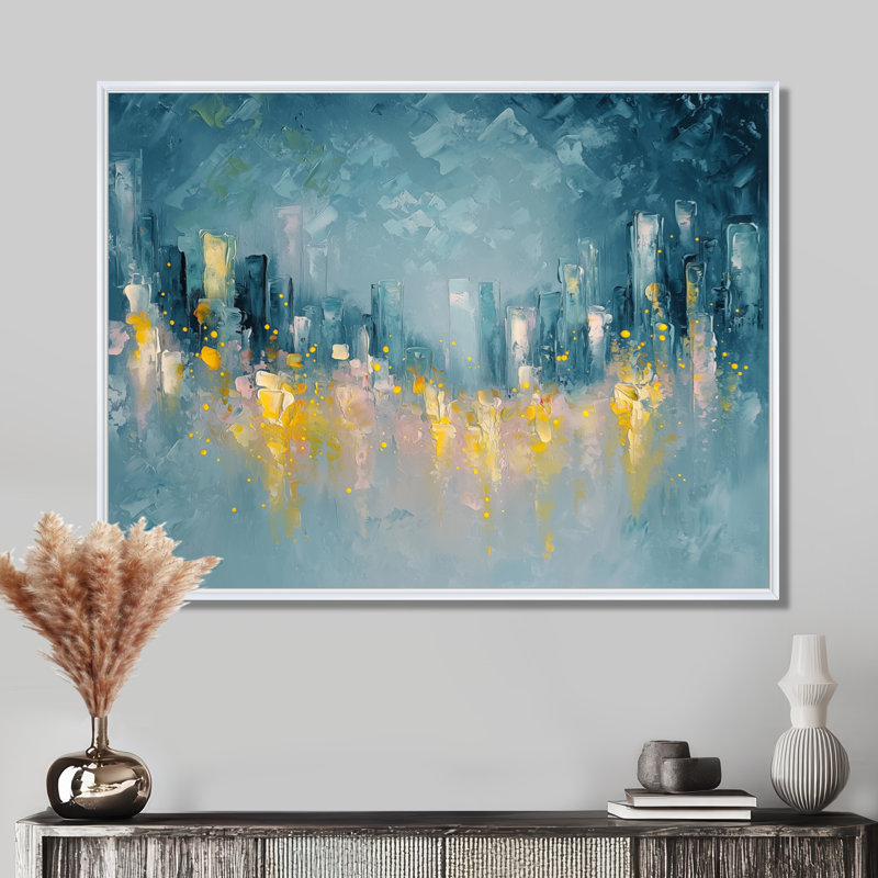 Urban Pulse Of Dreaming Cityscape IV - Art mural urbain, H 30 po x l 40 po, Cadre flottant, Blanc