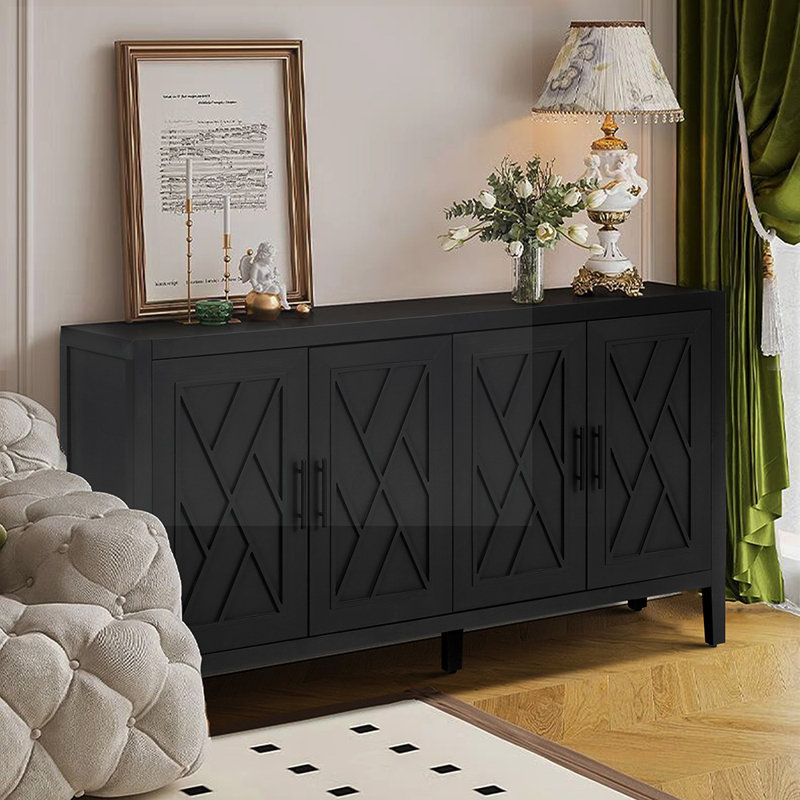 Buffet de 59,8 po de largeur, Noir / noyer foncé