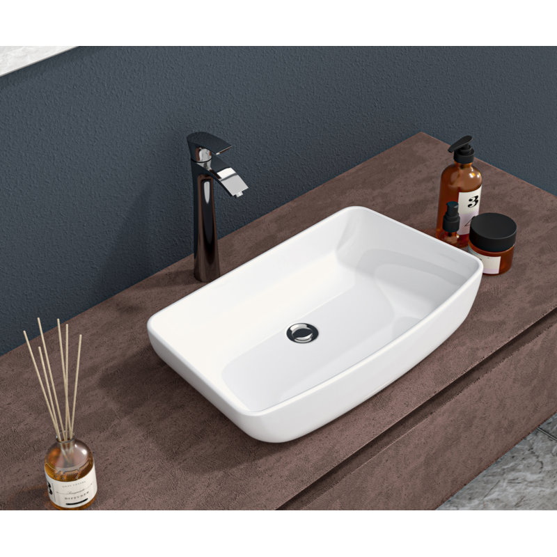 24"X15" White Ceramic Rectangular Vessel Bathroom Sink