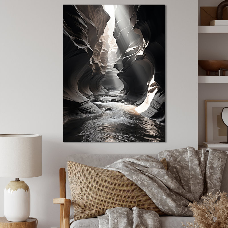Noir et blanc Canyon Calm - Canyon Wall Art Living Room, Toile tendue, 32" H x 24" W