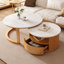 Élégante table basse gigogne avec plateau en marbre, rangement à deux niveaux et tiroir, idéale pour les espaces de vie organisés et élégants