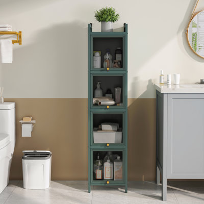 Modern Four-Tier Glass Door Cabinet With Featuring Five-Tier Storage