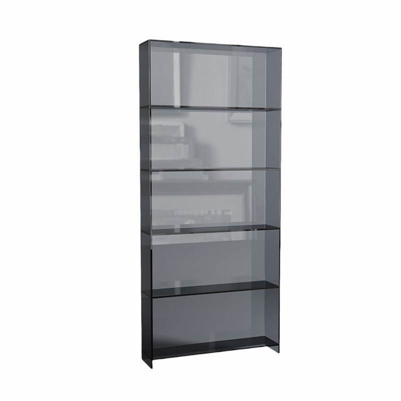 Open Shelf Display Unit Acrylic Bookcase, Charcoal Gray