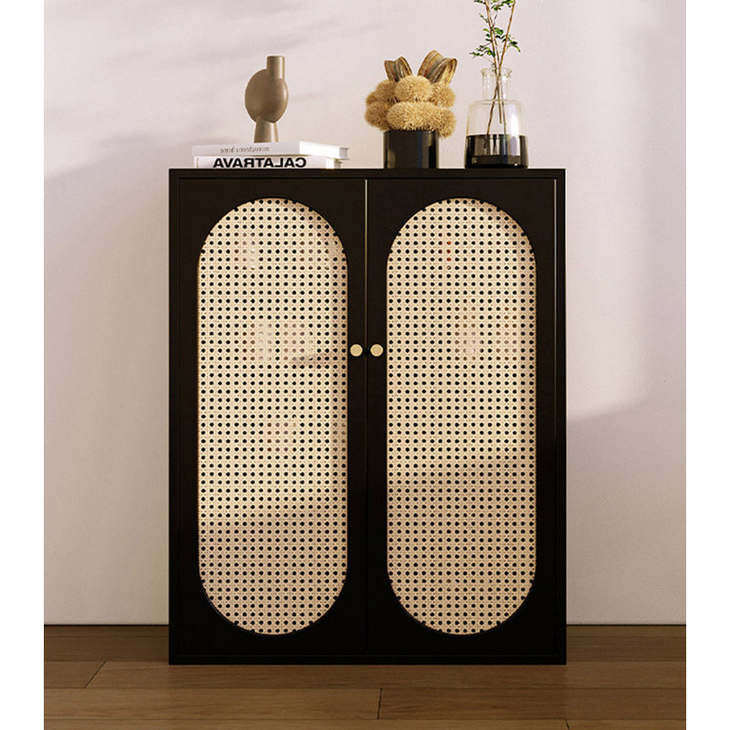 Range-chaussures moderne en bois massif de rotin minimaliste