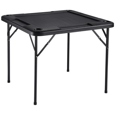 Mahjong Table 4 Player Folding Card Table & 4 Cup Holders Chip Trays Black