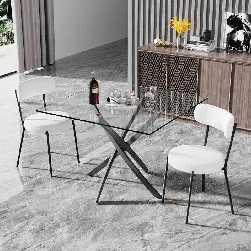 Ensemble de salle à manger en verre, 3, Blanc