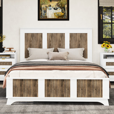 Lit plateforme de style blanc pour grand lit, ornement en bande de bois, lattes de contreplaqué stables, capacité de 700 lb, sans sommier avec supports jusqu'à 700 lb, nécessaire