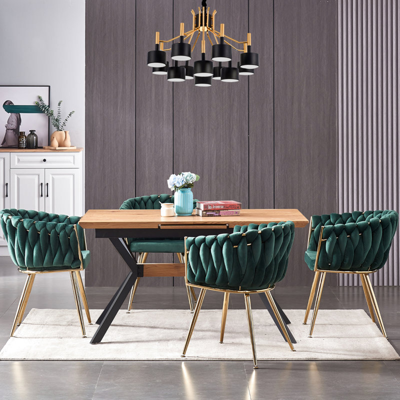 Abdurrahim Velvet Dining Chair - Ergonomic Tufted Back and Metal Legs - Button Back Armchair for Dining Room Living Room Restaurants