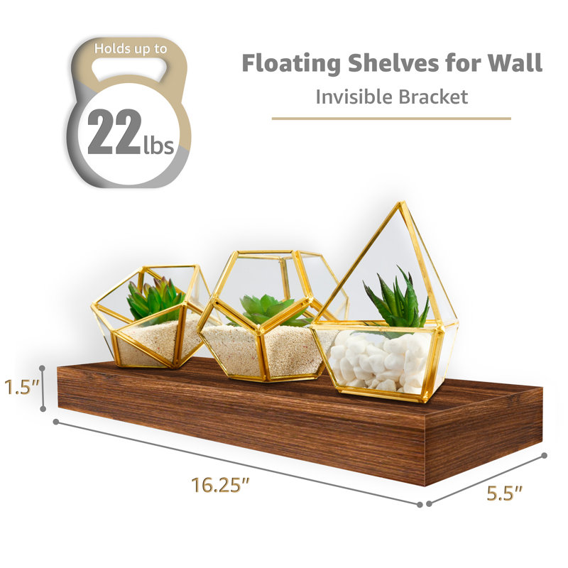 Sorbus Floating Shelves, Wall Mounted for Home Decor, 16.25 in. W x 5.5 in. D MDF Wood Decorative Wall Shelf (Set of 5) - Walnut