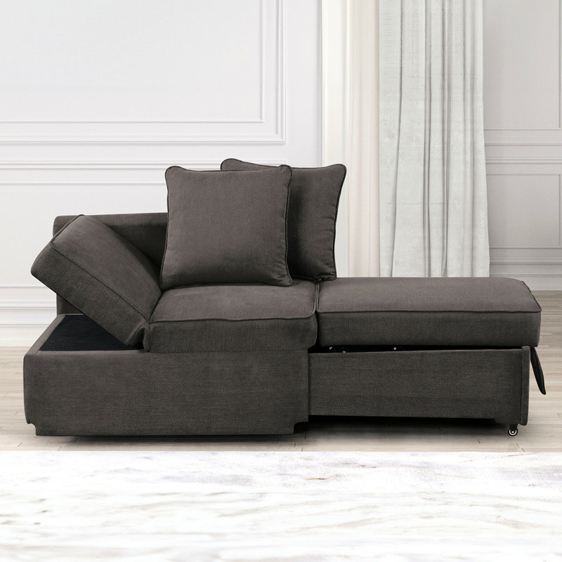 Chaise convertible contemporaine avec tissu réglable en métal gris, rangement, coussins inclus et bois d'ingénierie