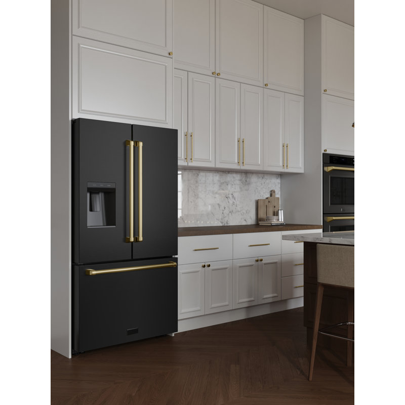 Zline 36 In. 28.9 Cu. Ft. Standard-depth French Door External Water Dispenser Refrigerator With Dual Ice Maker In Fingerprint Resistant Stainless Steel