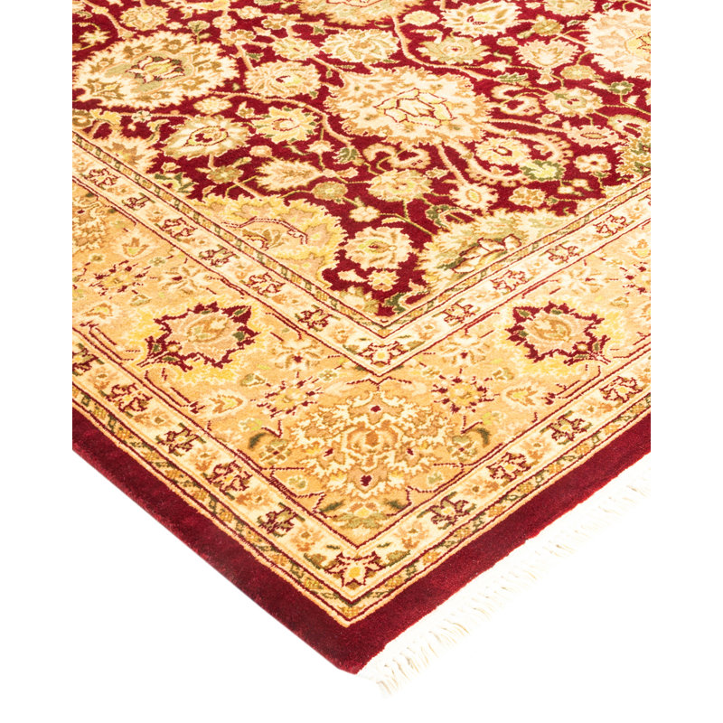 Hand-Knotted Red and Beige Wool Rectangular Area Rug