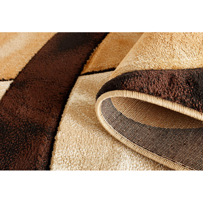 Wrought Studio™ Modern 2x7 Brown Circle Area Rug, Soft Hand-Carved Carpet for Indoor Living, Rectangle 4' x 6'