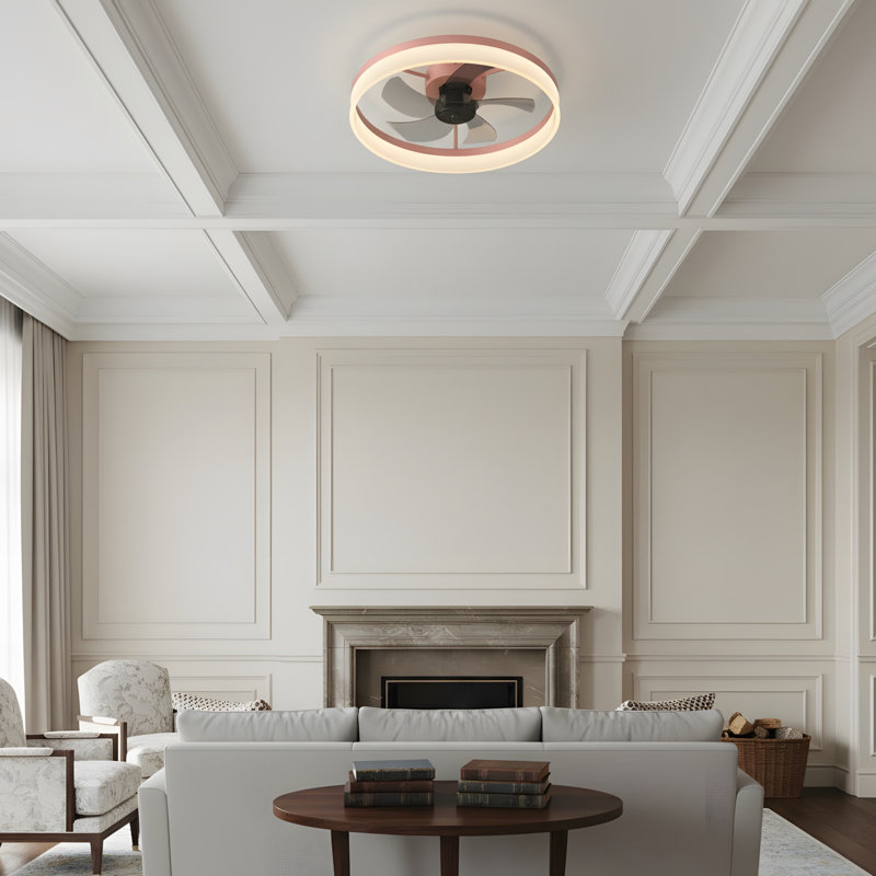 Ventilateurs de plafond avec lumières à DEL à intensité variable, installation intégrée de ventilateurs de plafond minces et modernes (rose)