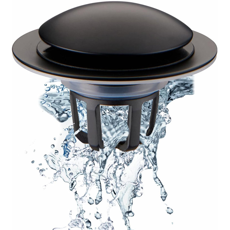 Bouchon de lavabo escamotable noir mat en laiton avec récupérateur de cheveux, remplacement universel pour ouvertures de vidange de 1 1/8", 1 1/4" et 1 1/2".