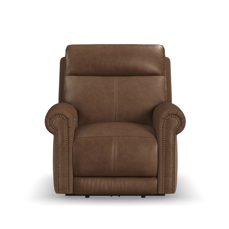 Fauteuil inclinable Sterling avec appui-tête électrique et soutien lombaire, Cuir véritable brun