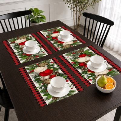 Ensemble de 4 napperons de Noël - Ensembles de table résistants à la chaleur, pour les repas à l'intérieur et à l'extérieur, motif vichy rouge et noir