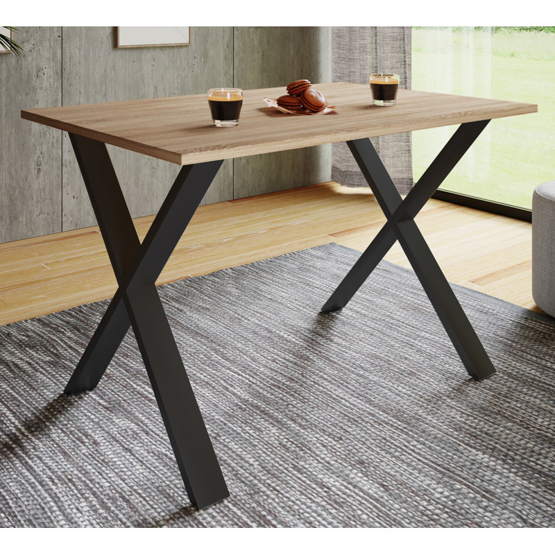 Alwilda Metal Base Dining Table, Natural brown, 76cm H x 110cm W x 80cm D, Black