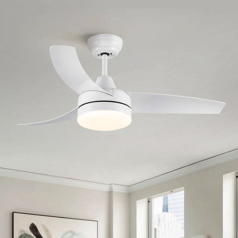 42 Inch Indoor White Ceiling Fan With Led Light