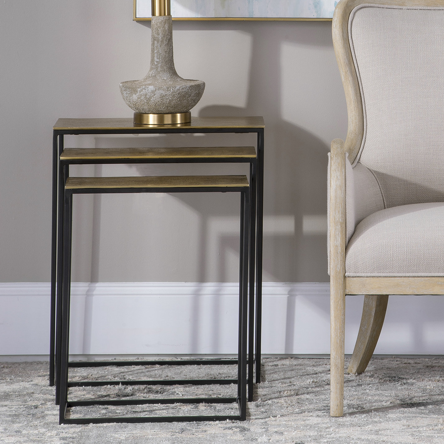 Addie 11" Nesting End Tables, Gold Top/Black Base