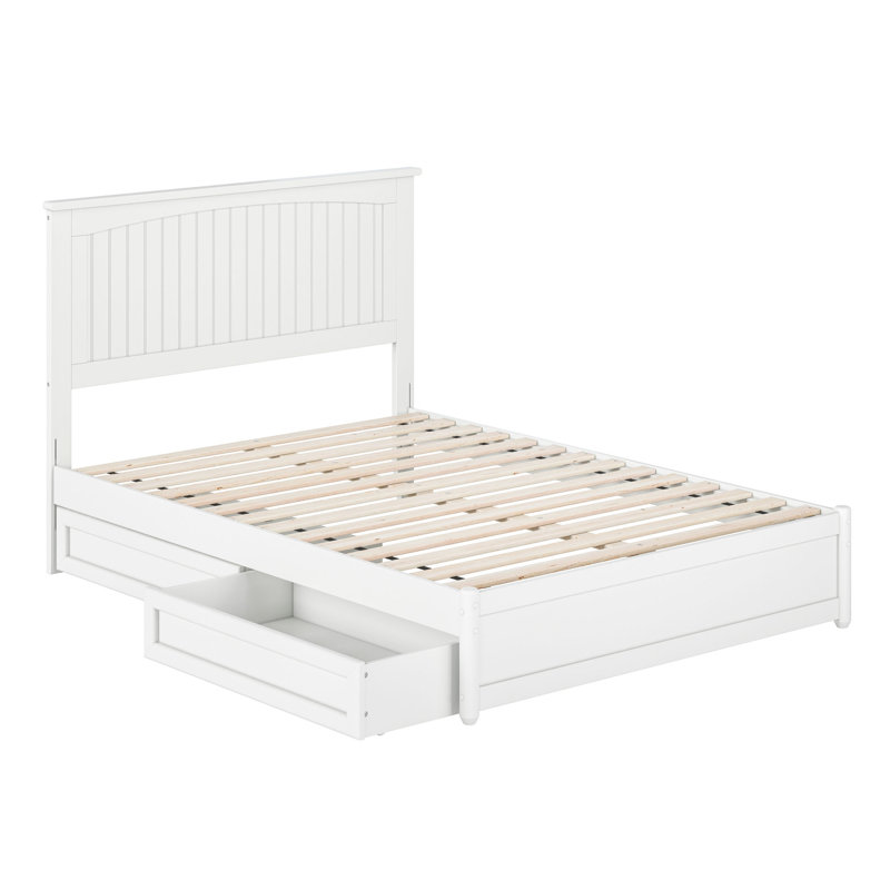 Lamaiyah Solid Wood Platform Bed with Footboard and Storage Drawers, Full, White
