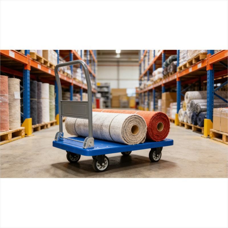 Chariot-poussoir pliable 35 po x 23 po en acier bleu doux et nylon d'une capacité de 660 lb