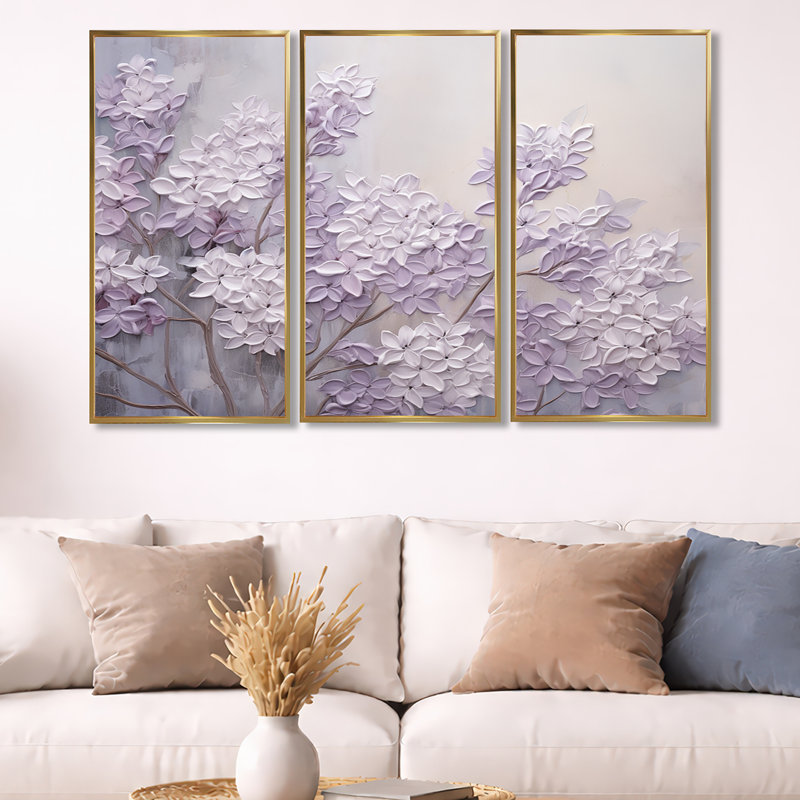 Ensemble d'art sur toile Kalvin - Lilas, Cadre flottant doré, H 28 po x l 36 po x P 1 po