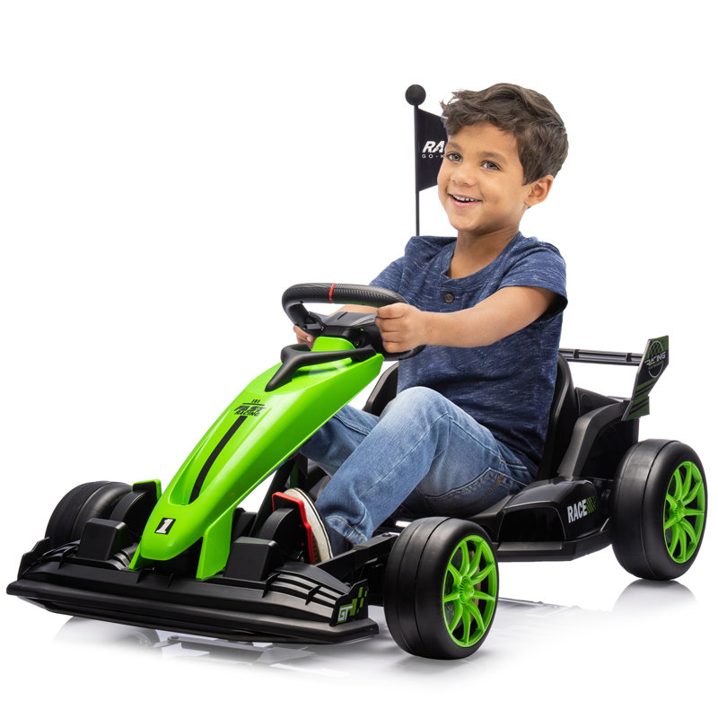 Kart électrique 24 V pour enfants de 3 à 8 ans avec moteur double 200 W, Vert
