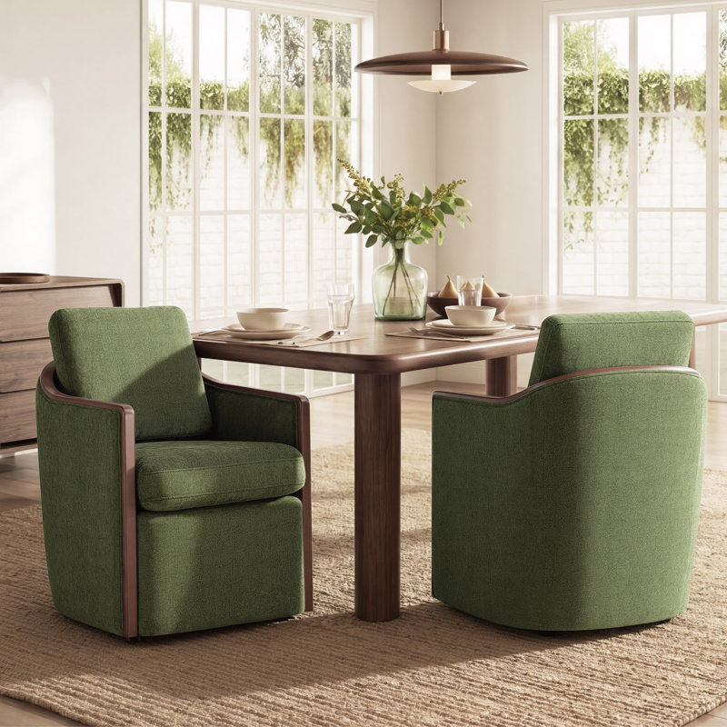 Farmhouse Swivel Dining Chair With Caster, Green
