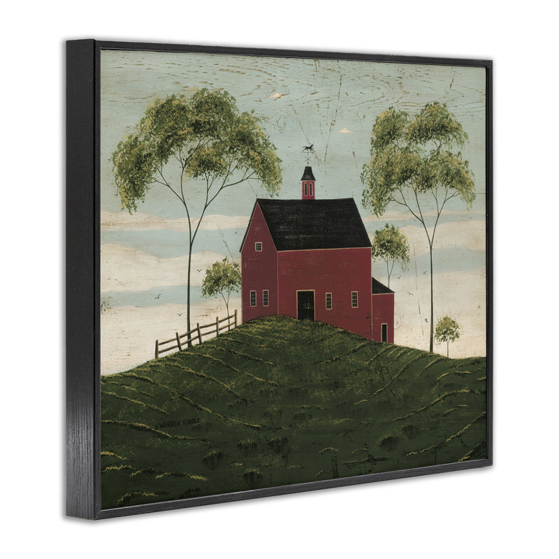 Illustration de giclée, grange et arbre, par Warren Kimble, 24" H x 30" W, Giclée encadrée noir minuit